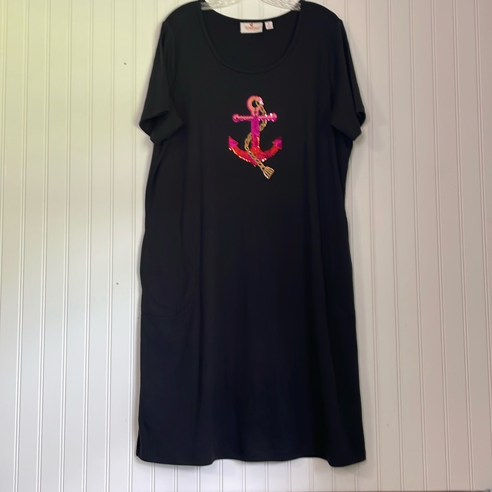 Slip On Dress with Sequin Anchor Design by Quaker Factory